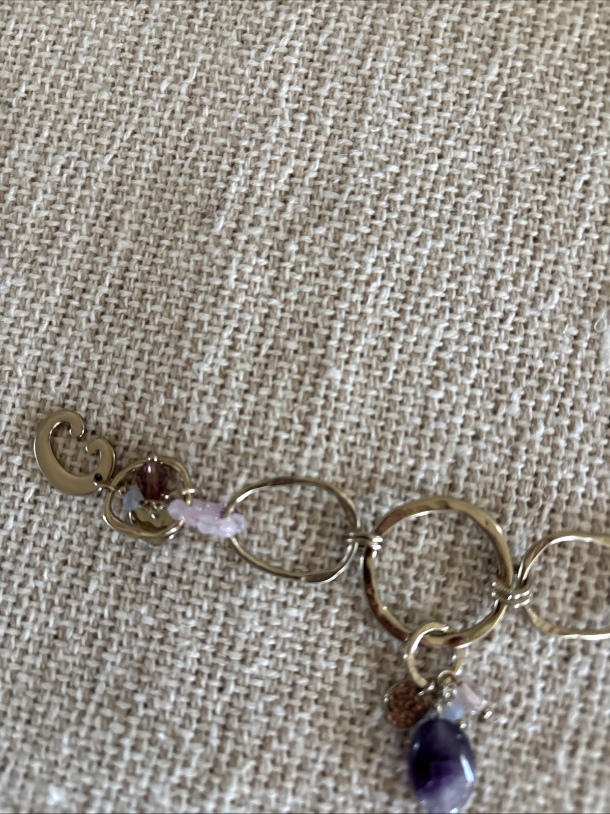 Chico’s Bracelet Gold Rings Chain Link Purple Stones Beads Delicate Pretty NWT