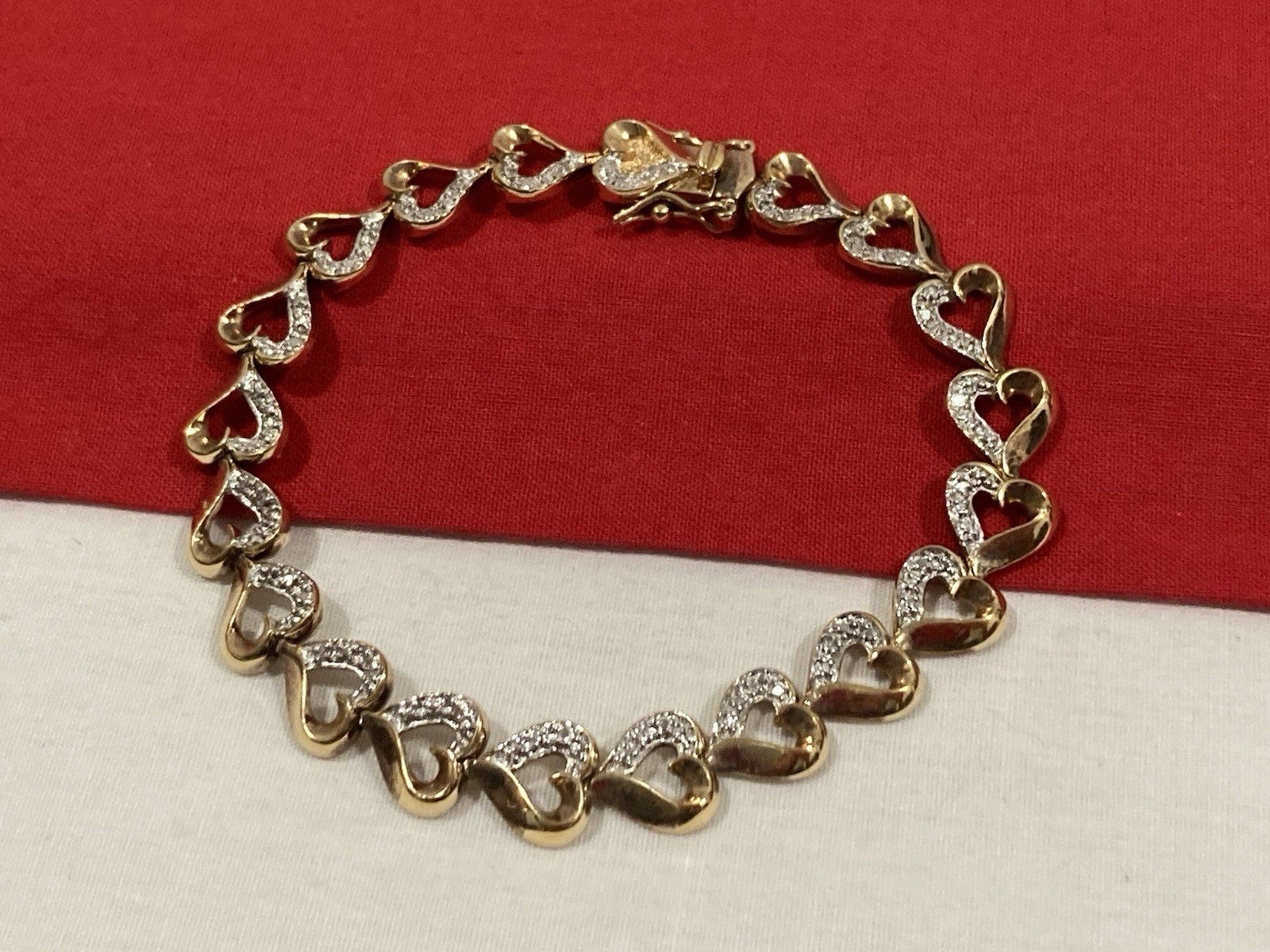 Ross Simons China 925 Sterling Silver Gold Vermeil Heart Tennis Bracelet 7.5″