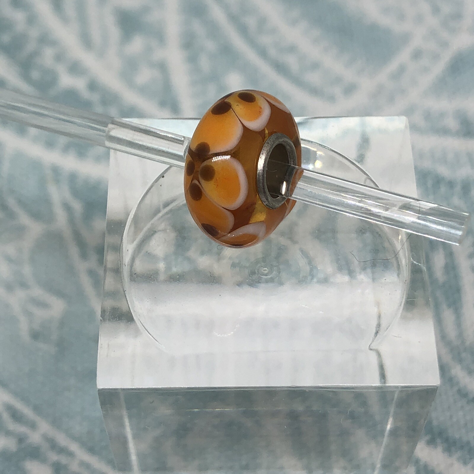 Authentic Trollbeads UU Orange Flowers with Brown Dotted Centers, New
