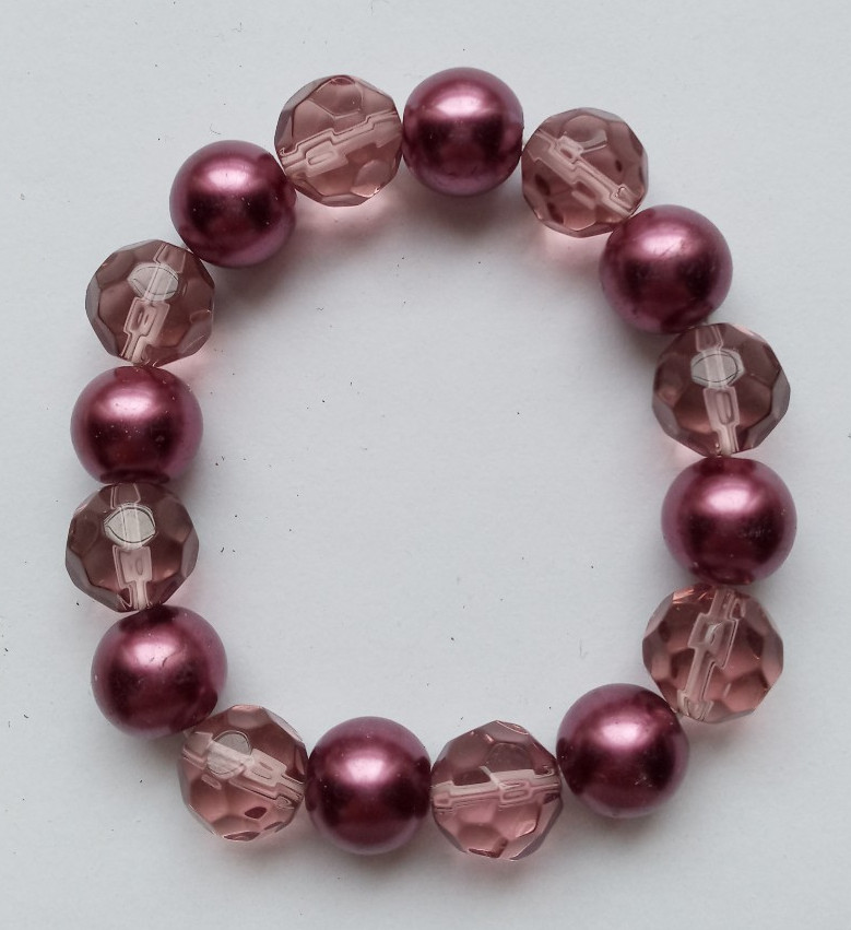 NEW 12MM DUSTY MAUVE FACETED & BURGUNDY GLASS BRACELET, BUY ANY 2 GET 3RD FREE