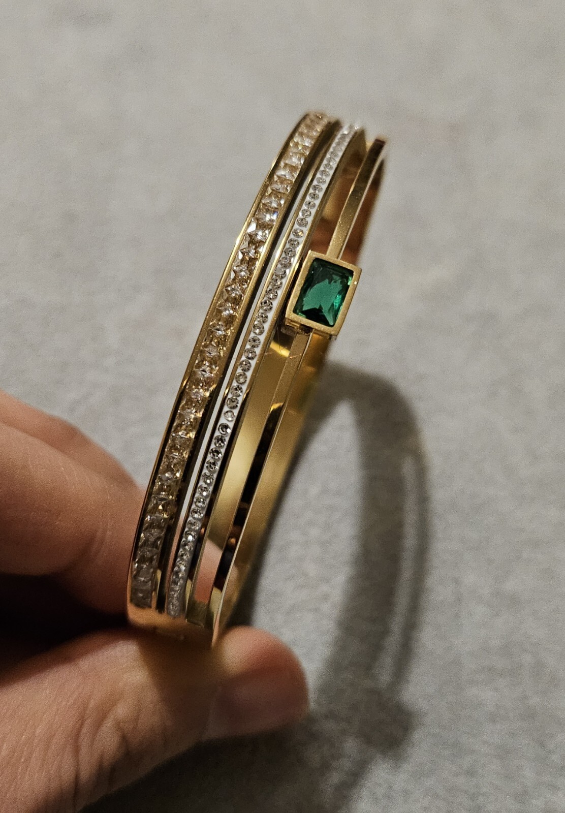 Beautiful Turkish Design Gold Plated 3 Layer Green Crystals Bangle Bracelet