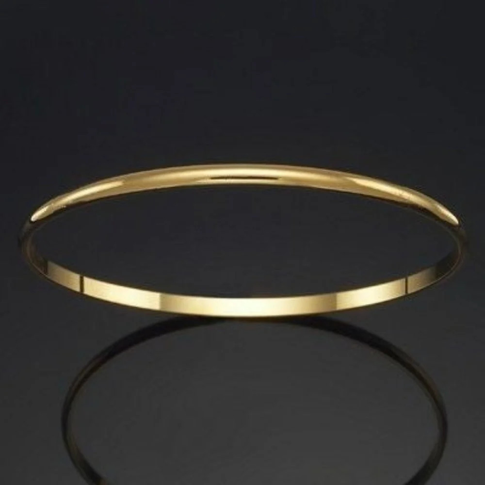 18ct Heavy Yellow Gold Plated Plain 3mm Bangle – USA Made