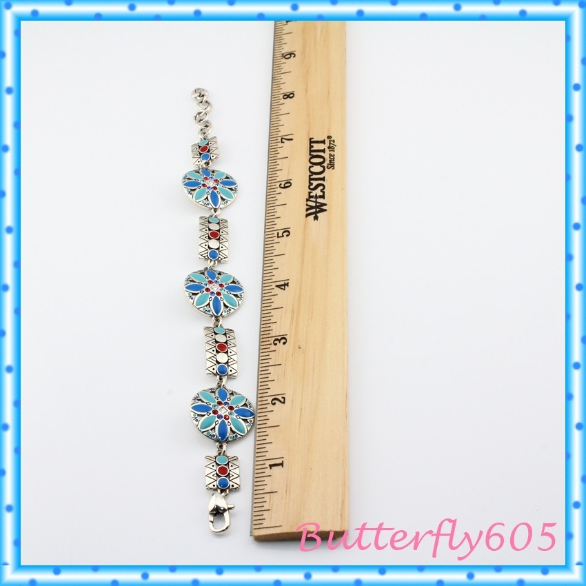 Brighton Africa Stories Colorful Blue Red Silver Crystal Bracelet NWOT