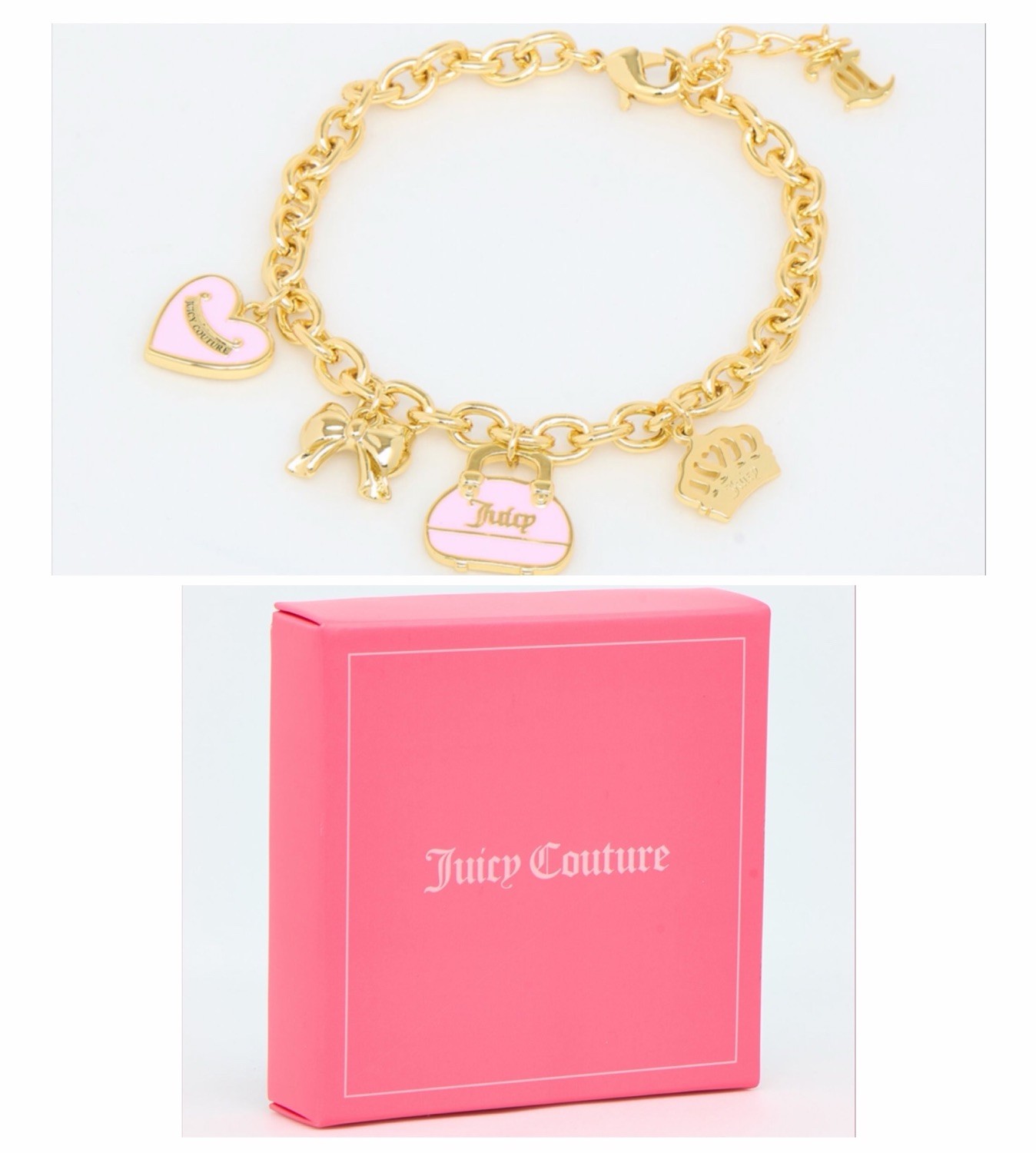 Juicy Couture 18ct Gold Plated Chain Bracelet with Logo Charms Women – One Size