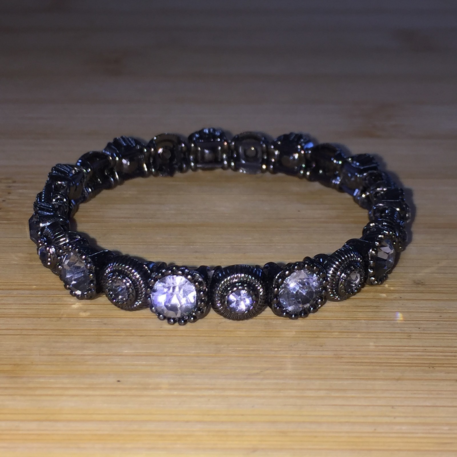 Gothic Glam Gunmetal Rhinestone Stretch Bracelet Dark Sparkle