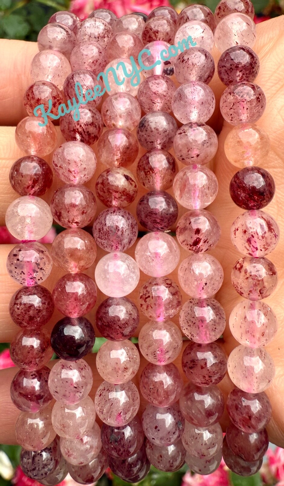 Wholesale Lot 6 Pcs Strawberry Quartz 6mm 7.5” Crystal Healing Stretch Bracelet