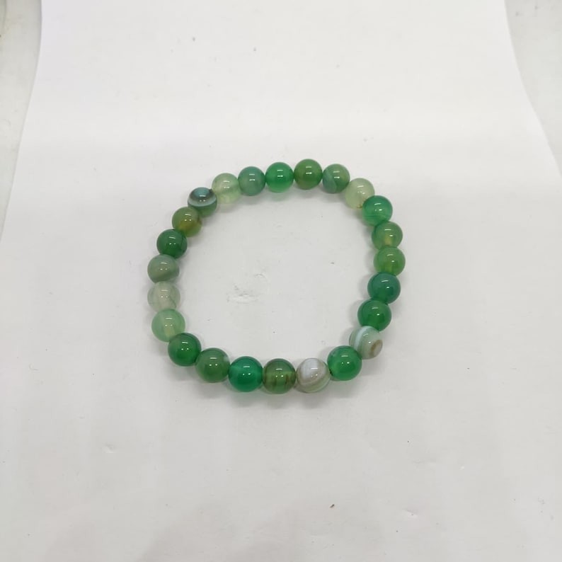 Handmade Green Onyx Bracelet For Women Men, Round Bead Elastic Crystal Bracelet