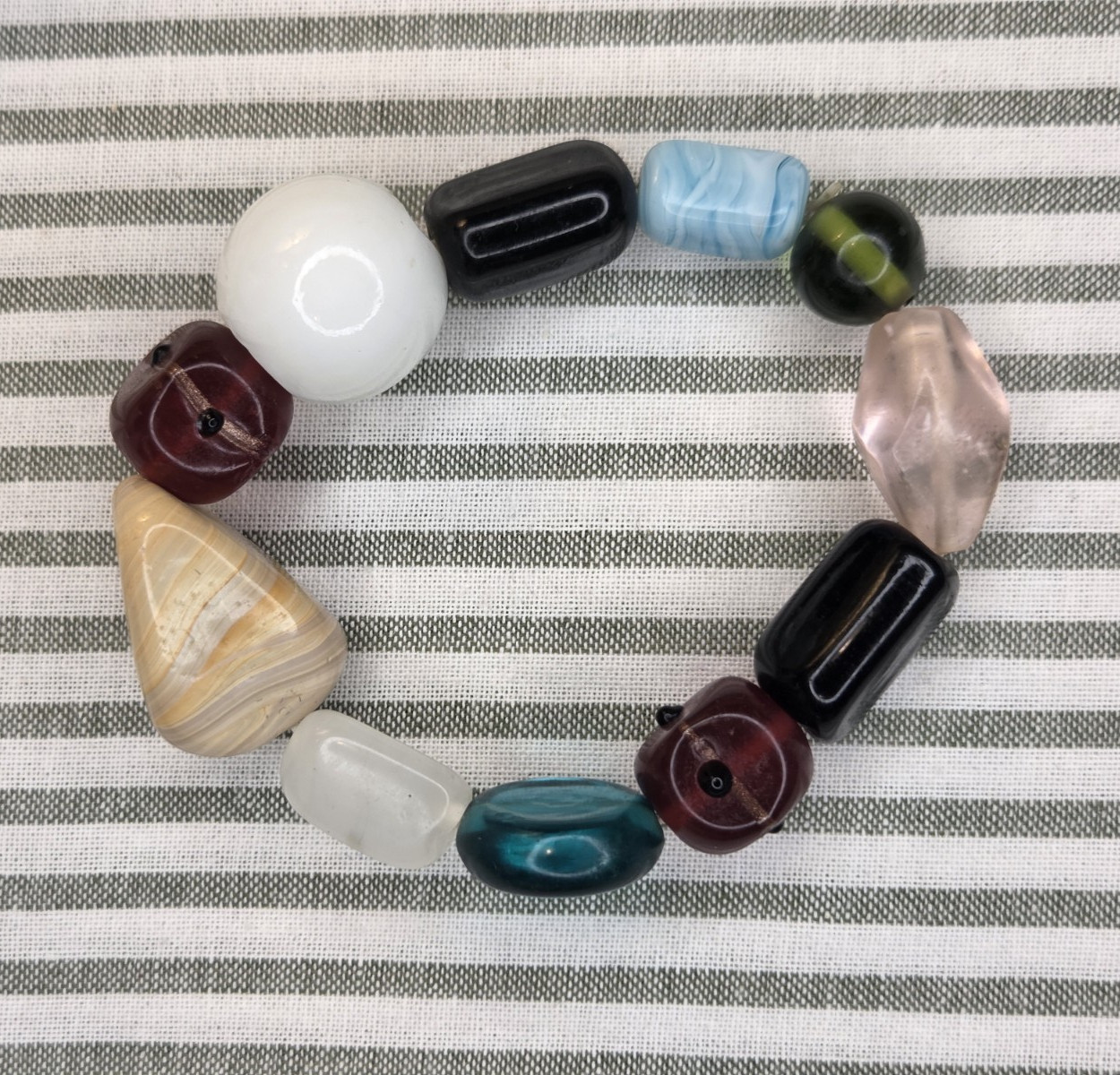 Multicolor Glass Bead Stretch Bracelet, Ball/Bead Chain, Sizable, 7 in