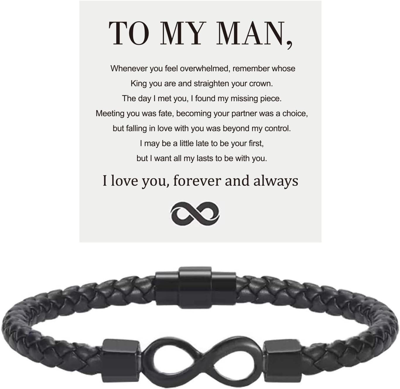 To My Man, Infinity Leather Bracelet Husband Gifts from WifeI Love You Forever a