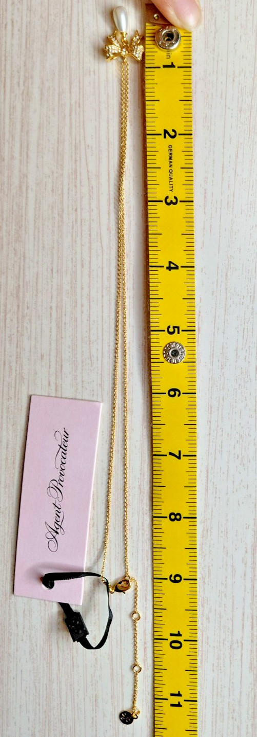 Agent Provocateur Gold Plated “Adrina” Necklace w/ Crystal Bow & Pearl 18″L