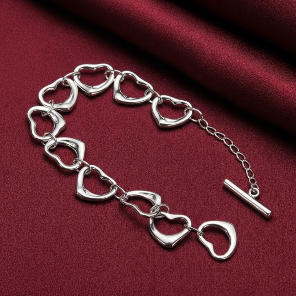 925 Sterling Silver Heart Chain Bracelet for Women – Charm Jewelry Gift