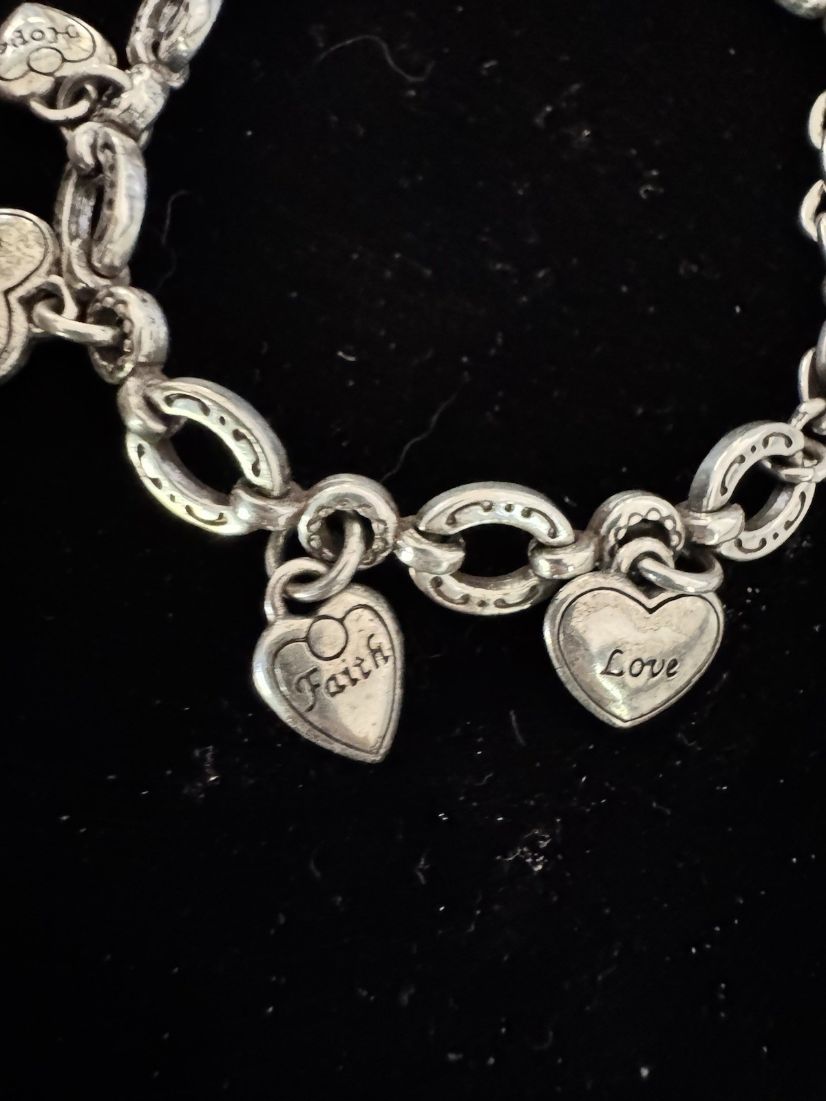 Brighton Oval Link Chain Heart Dangle Charm Bracelet Love Faith Hope Pink Ribbon
