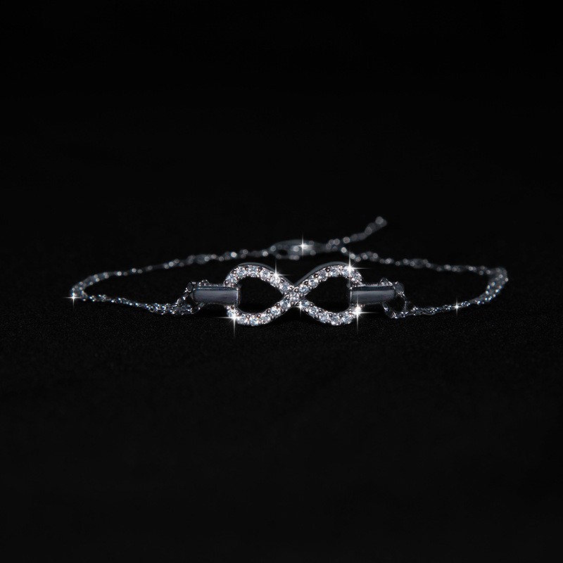1CT Iced Zircon Figure 8 Solid 925 Sterling Silver Bracelet for Women