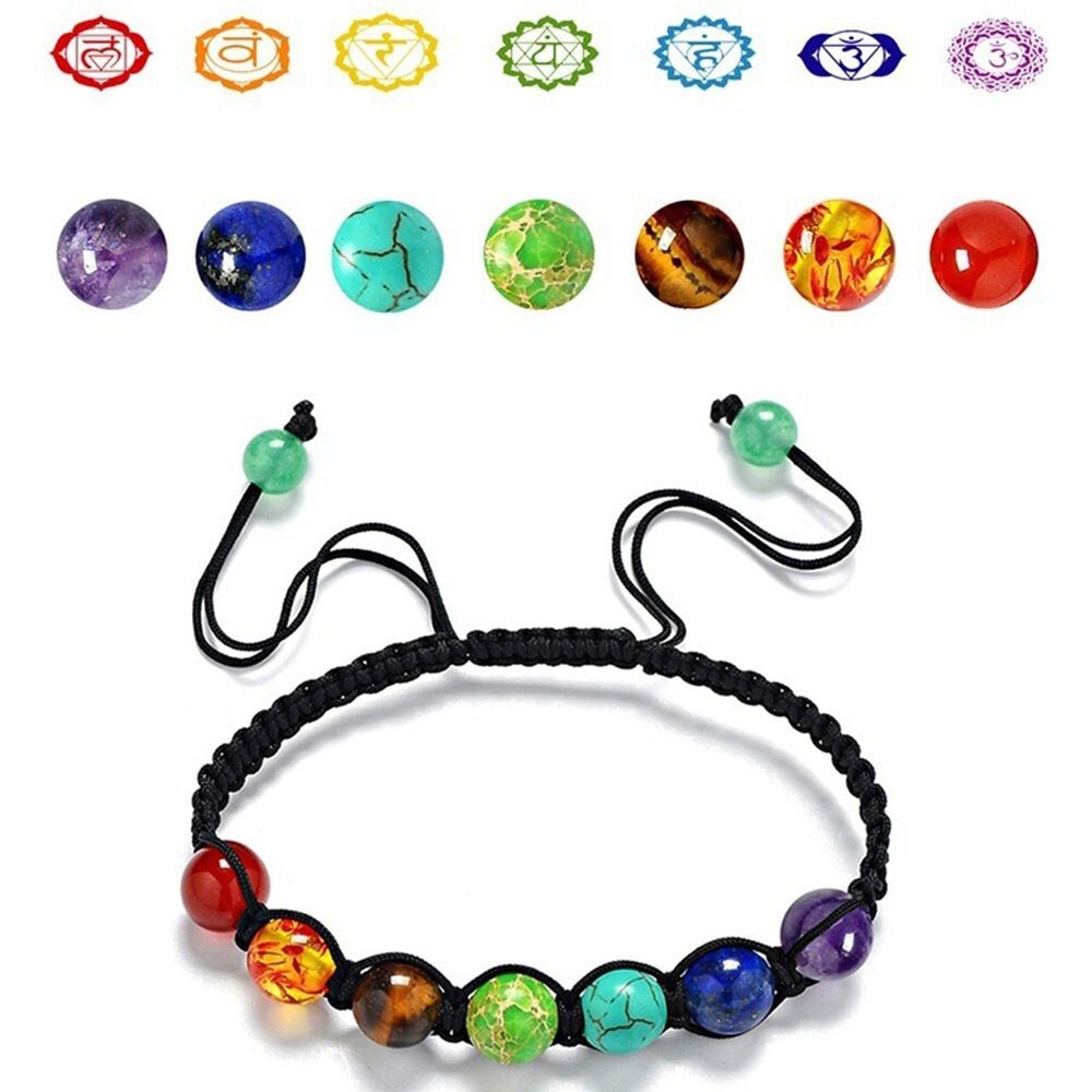 7 Chakra Bracelet Natural Stone Bangle Amethyst Tiger Eye Beaded Braided…