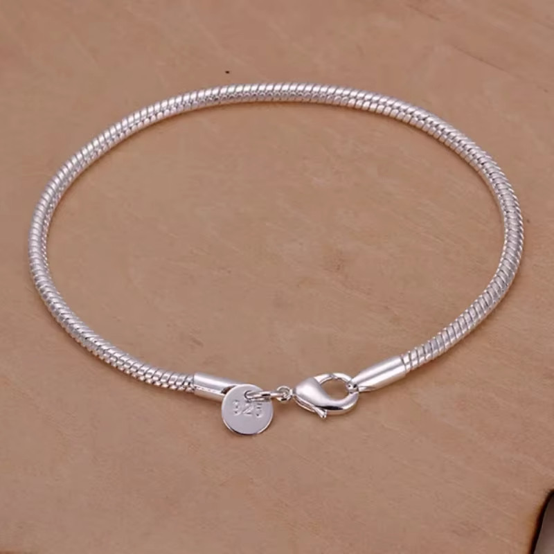 925 STERLING SILVER LOBSTER CLASP CHARM BRACELET FOR WOMEN & GIRLS & GIFT POUCH!