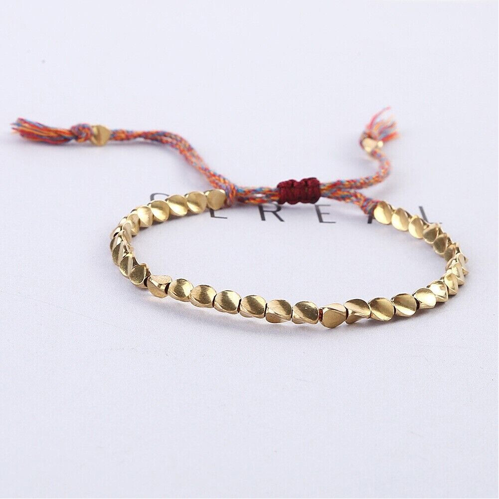 4PCS Handmade Tibetan Buddhist Braided Cotton Copper Beads Lucky Rope Bracelet