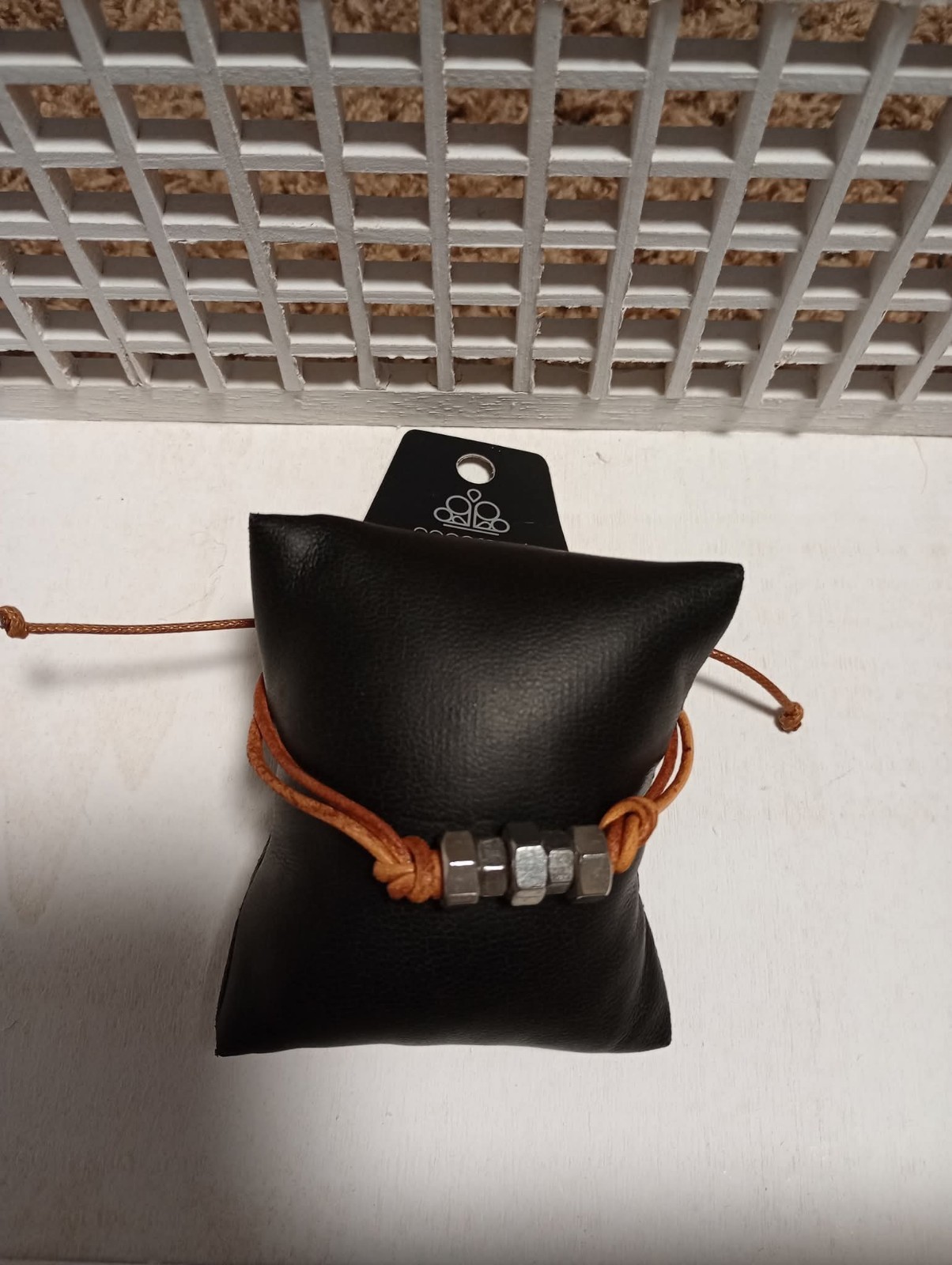 Paparazzi Brown Cord Adjustable Male Bracelet with Silver Tone Beads