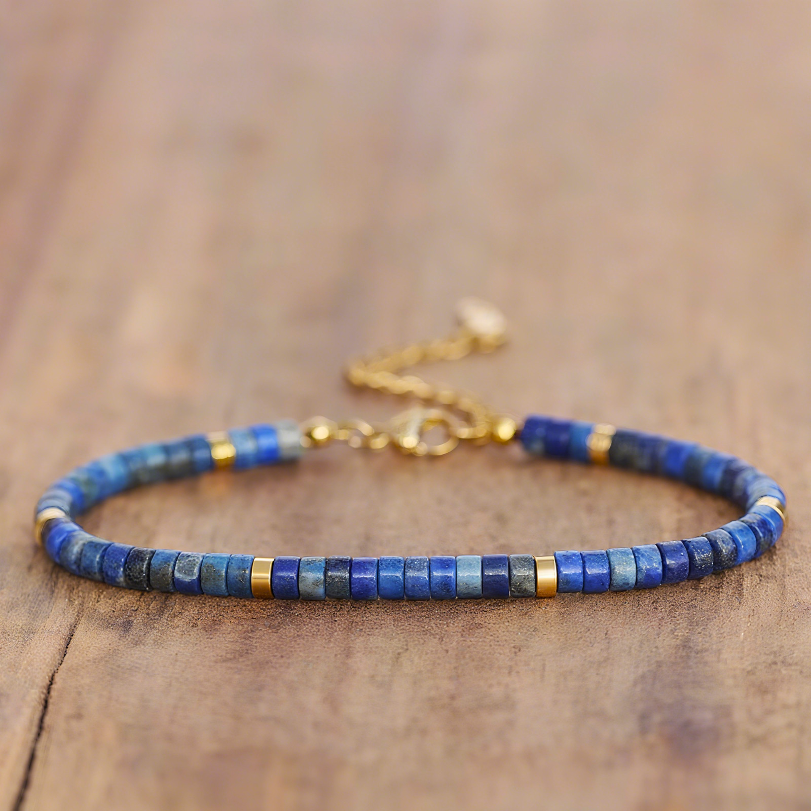 Lapis Lazuli Tube Beads Blue Crystal Gemstone Dainty Women Healing Bracelet Gift