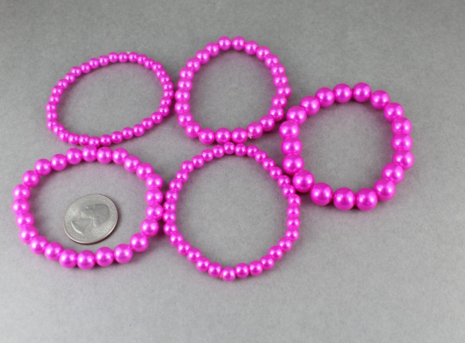 pink faux pearl bracelet set pack of 5 bead stretch beads beaded 6mm 8mm 9mm