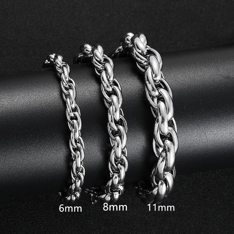 6/8/11mm Man Woman Stainless Steel Braided Rope Chain Bracelet Bangle Cuff