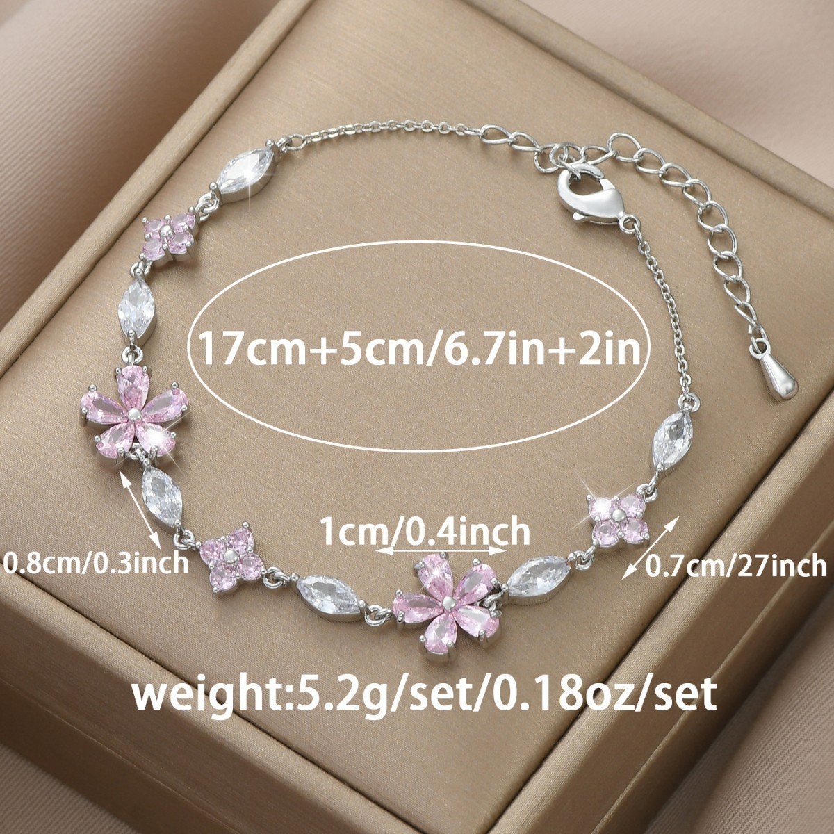 Lady’s Golden-Gold Plated Pink Cherry Zirconia Bracelet – Adjustable – Gift