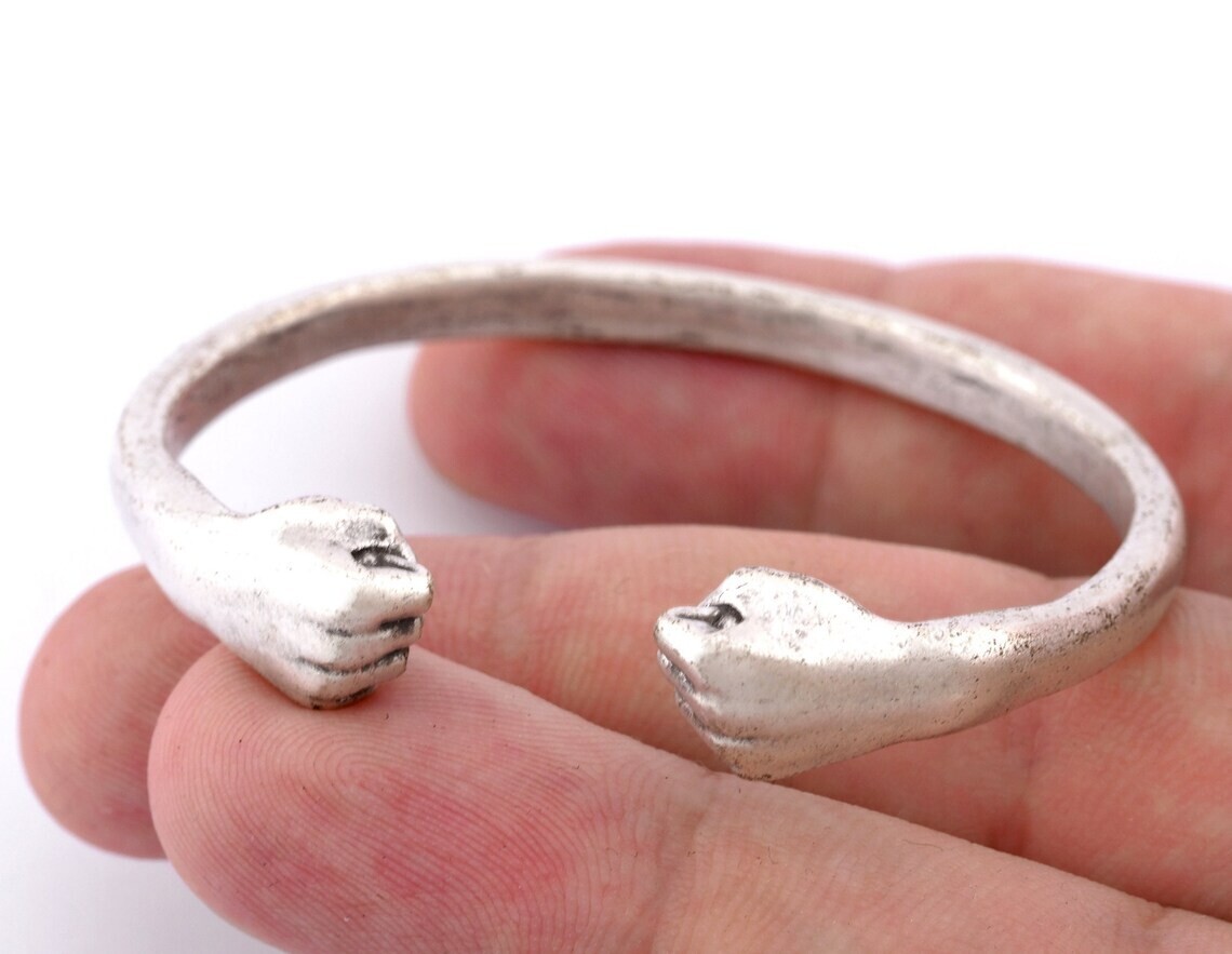 Punch Bracelet Antique Silver Plated Brass (62mm inner size – Adjustable ) 5034