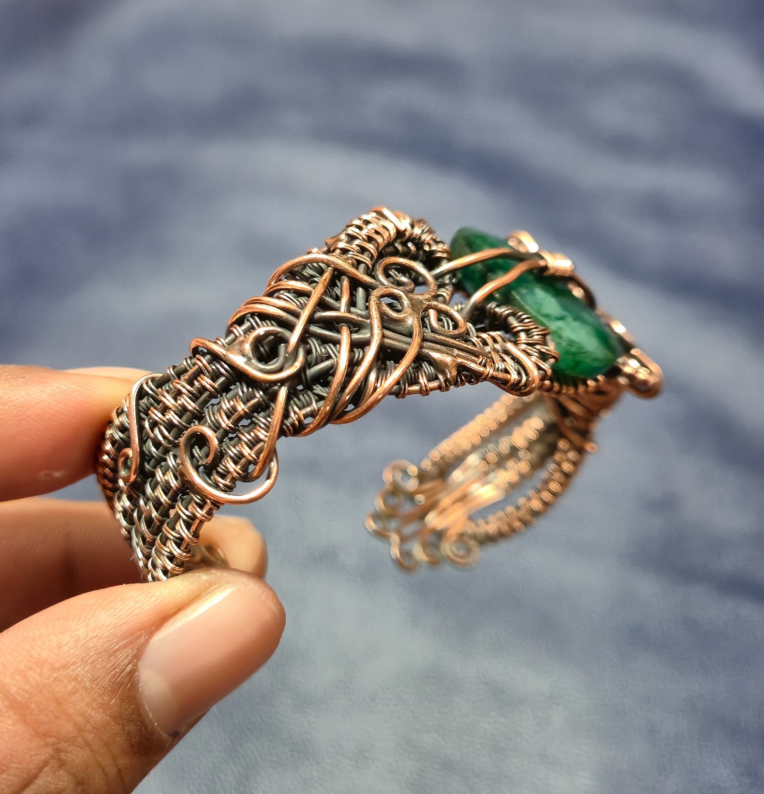Beautiful Gemstone Wire Wrapped Adjustable Cuff Bangle Statement Jewelry