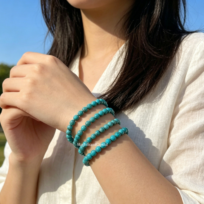 Dainty 4mm Beads Turquoise Stretch Bracelet Healing Crystal Spiritual Jewelry