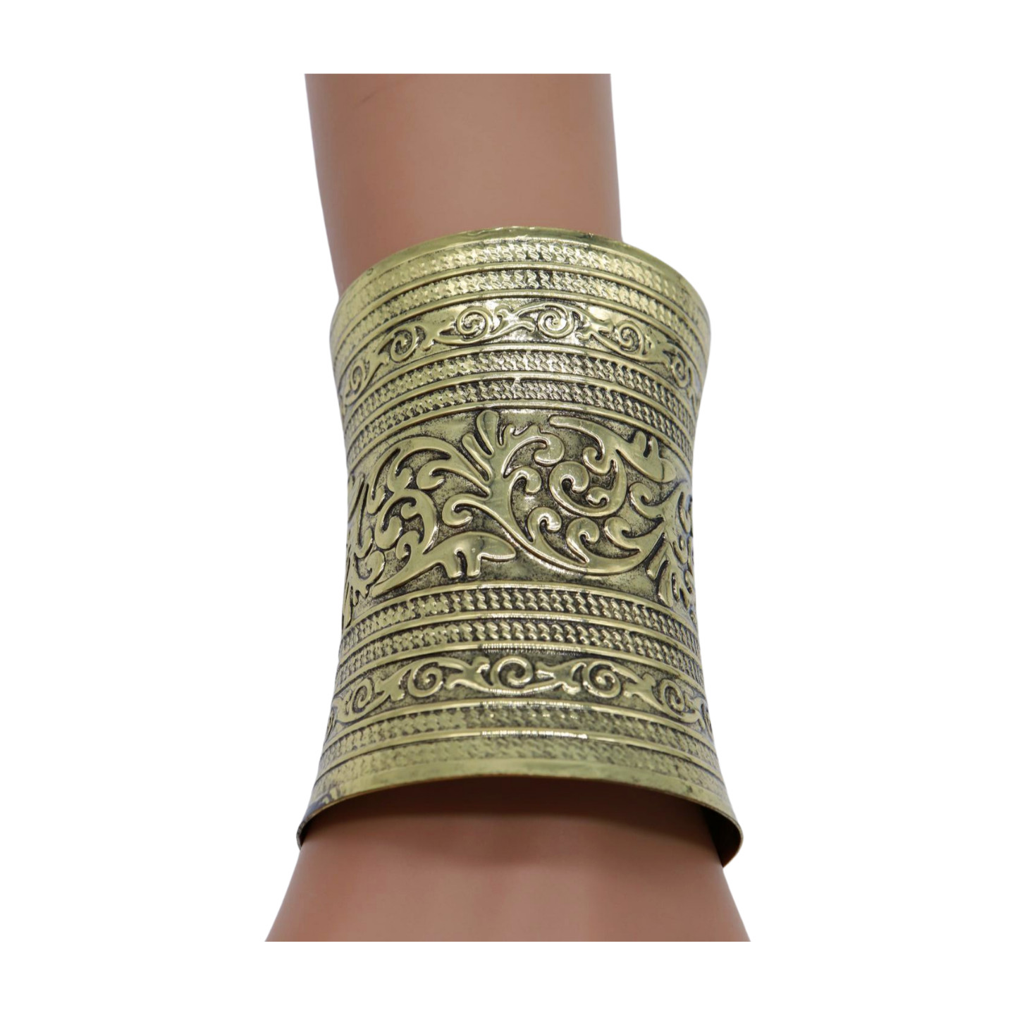 Women Antique Gold Color Extra Long Metal Roman Cuff Bracelet Filigree Halloween