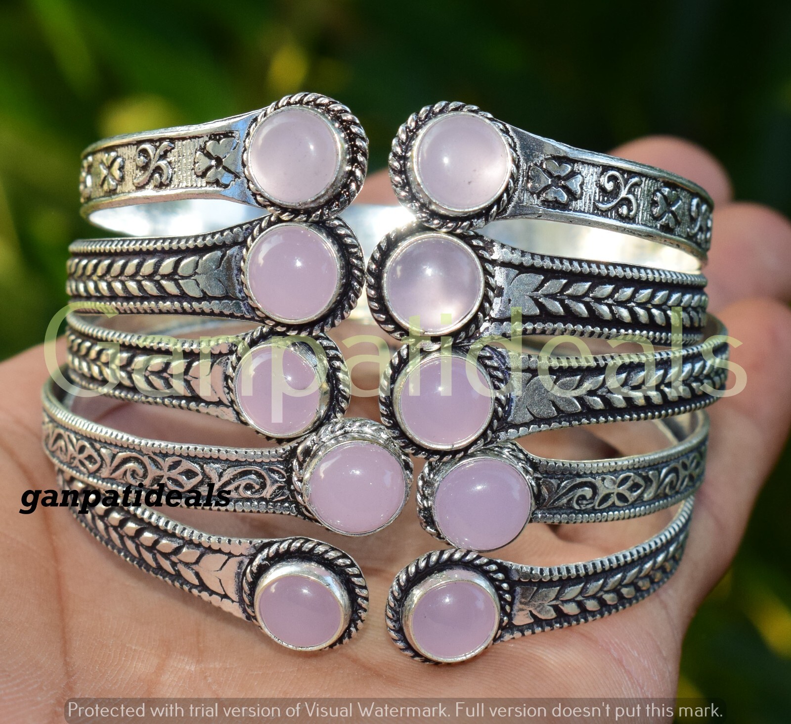 BULK SALE !! Rose Quartz Gemstone Bangle Wholesale Lot 925 Silver Plated Jewelry