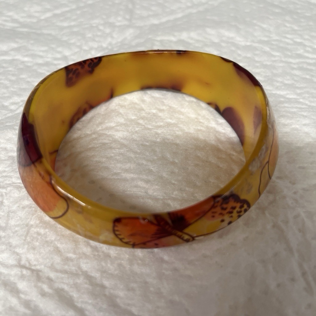 yellow and brown tortoise shell Bangle With Butterflies