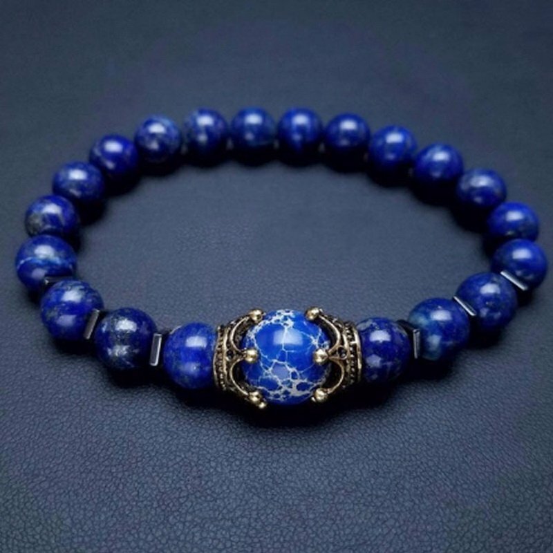 Charm Bracelet Men Fashion Luxury Crown Tiger Eye Stone Beads Bracelets Jewelry