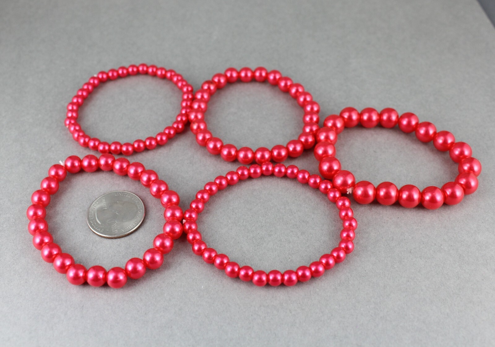red faux pearl bracelet set pack of 5 bead stretch beads beaded 6mm 8mm 9mm