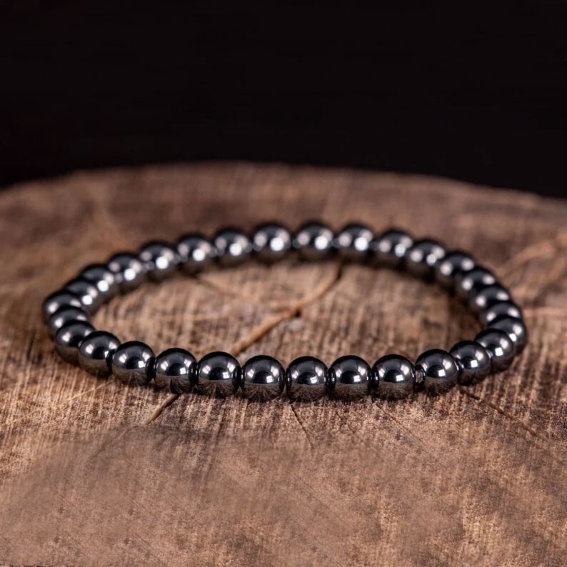 Natural Hematite Elastic Stretch Bracelet 8mm Round Crystal Gemstone Beads