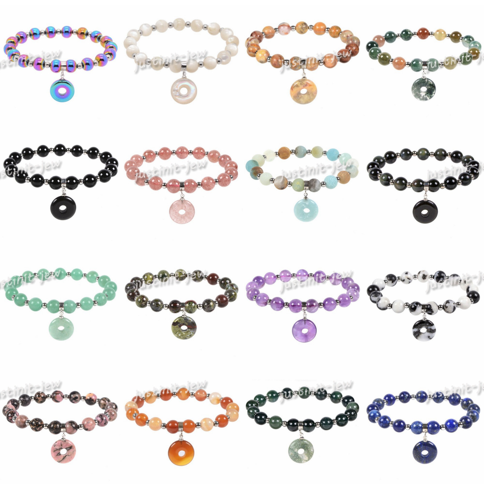 8mm Fashion Round Gemstone Beads Donut Stretchable Bracelet 6.5 inch