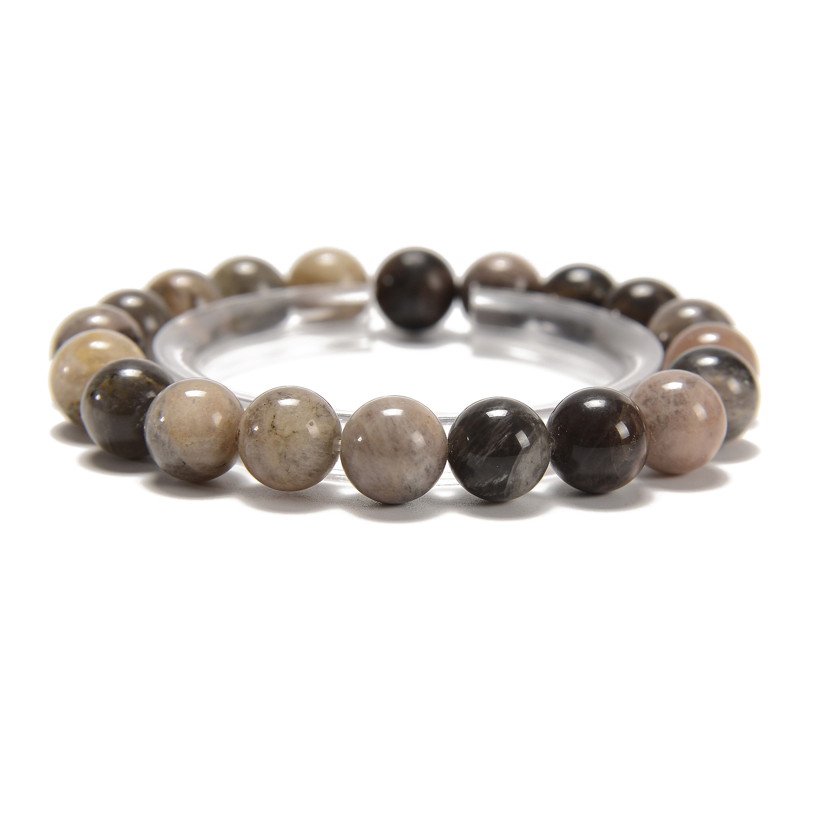 Natural Black Moonstone Smooth Round Beaded Bracelet Size 8mm 10mm 7.5” Length