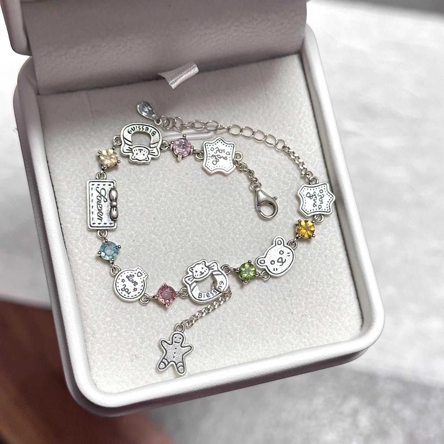 Simulated Cubic Zirconia Pendant Chain, Zinc Alloy Gingerbread Bear Bracelet