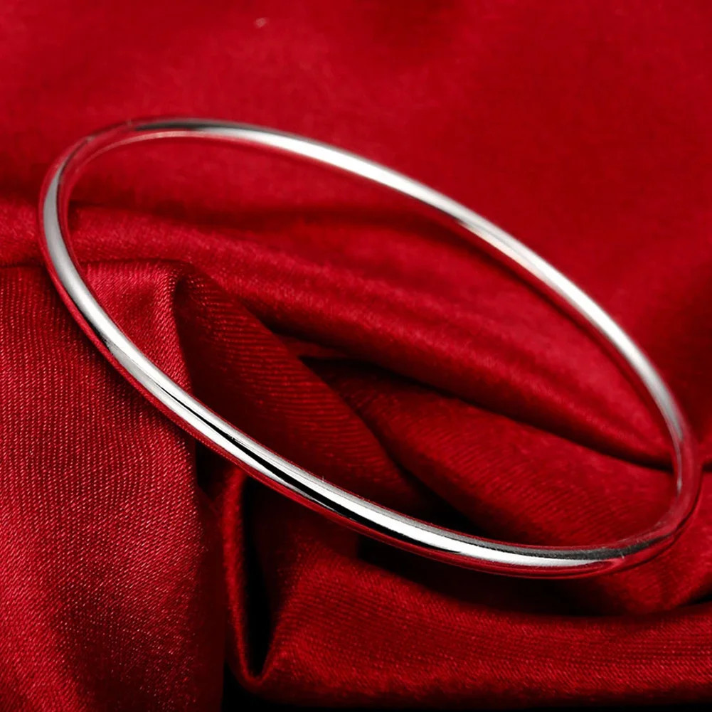 Trendy 925 Sterling Silver Bangles Bracelet Charms Cute Open for Women Fashion
