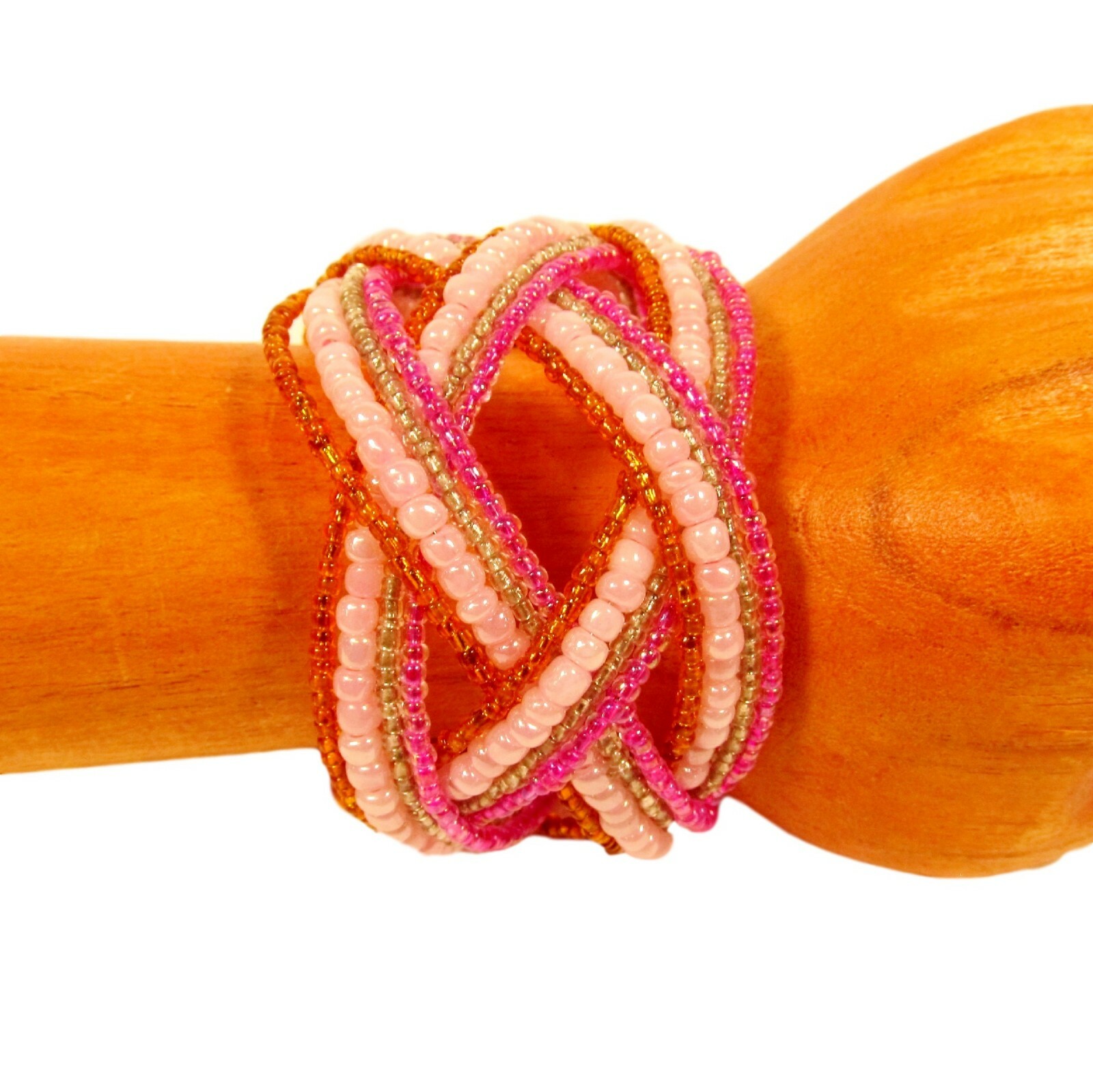 3 Orange MultiColor Handmade Beaded Braided Wide Cuff Bali Bracelet Value Priced