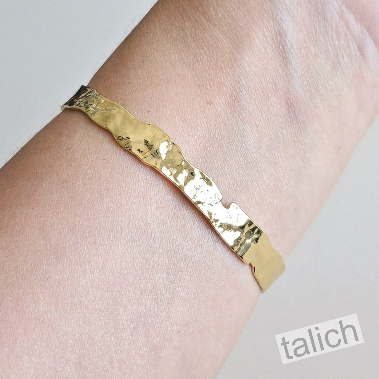 18K Gold Plated Brass White Pearls Cross Hammered Slim Cuff Bracelet Unique