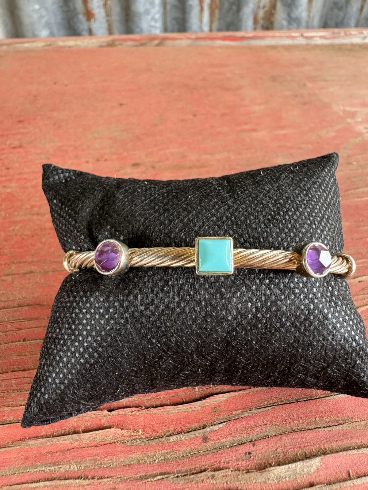 Sterling Silver Desert Rose Trading Cuff Bracelet Turquoise Amethyst 925