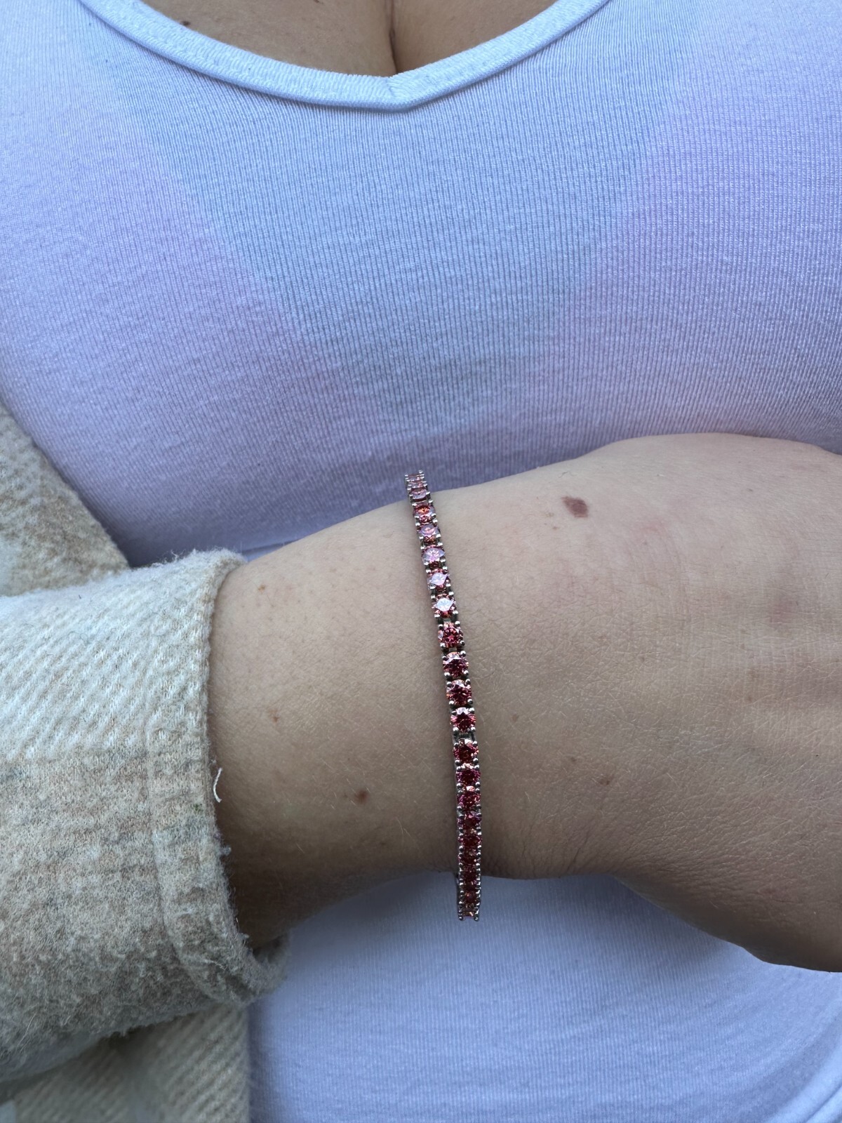 Real Iced Pink MOISSANITE 3mm Tennis Bracelet 925 Silver Passes Tester GRA