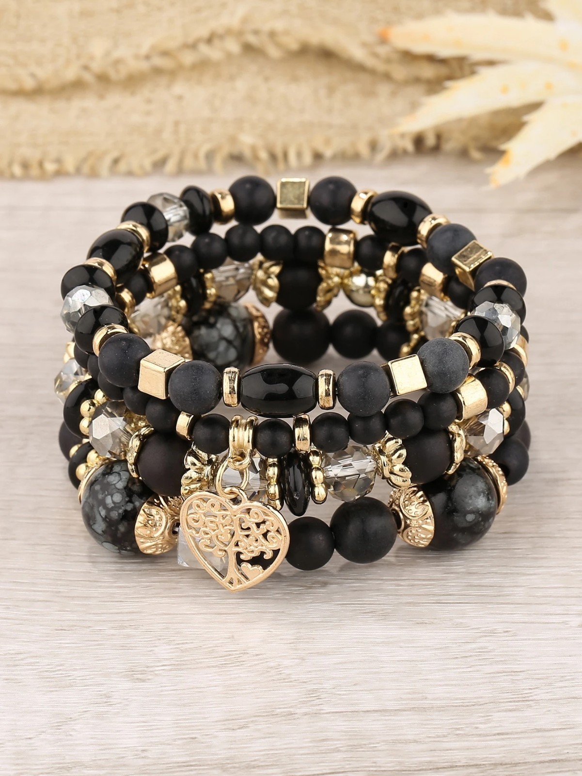 4Pcs/Set Boho Multilayer Crystal Bangle Beaded Bracelet Women Jewellery Gift New