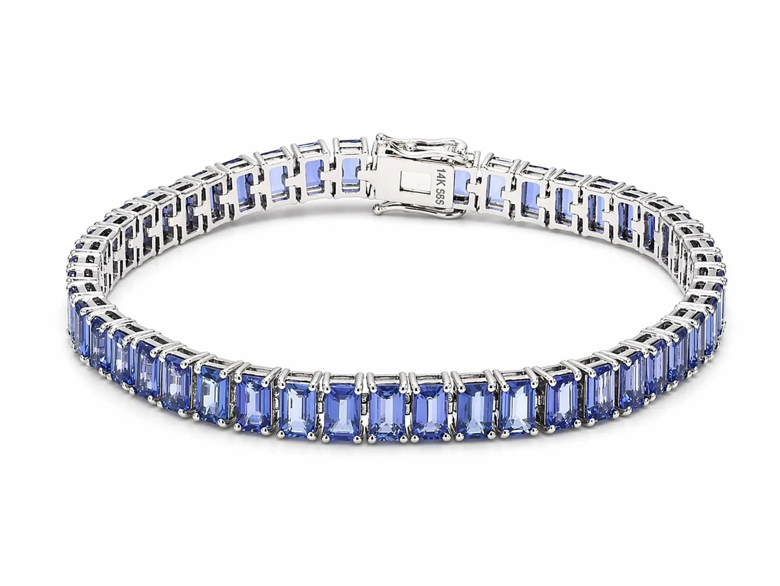8Ct Emerald Cut Simulated Sapphire Women’s Tennis Bracelet 14k White Gold Plated