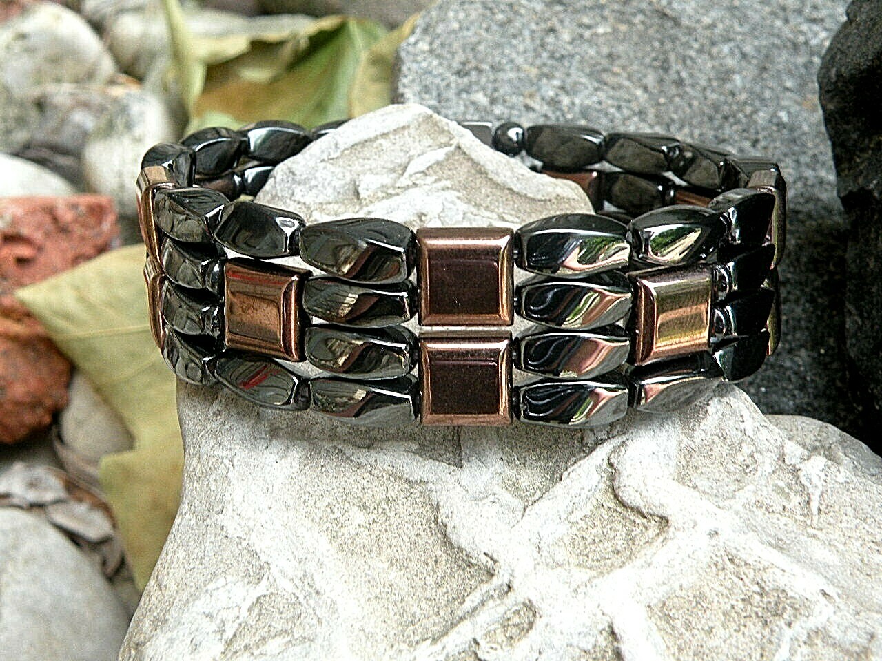 100% Black n Copper Magnetic Healing Bracelet Anklet 4 Row USA Made