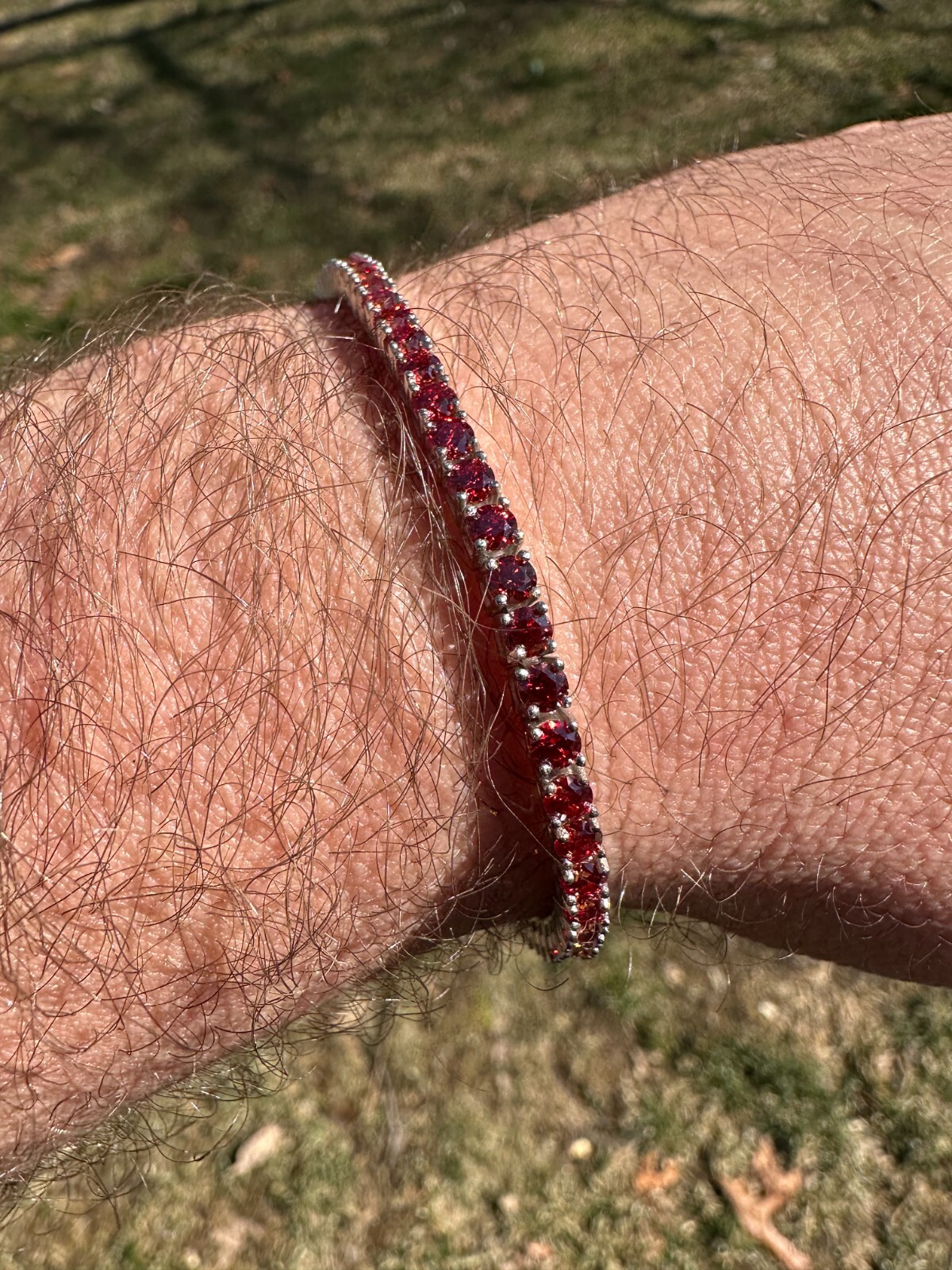 Real Iced Ruby Red MOISSANITE 3mm Tennis Bracelet 925 Silver Passes Tester