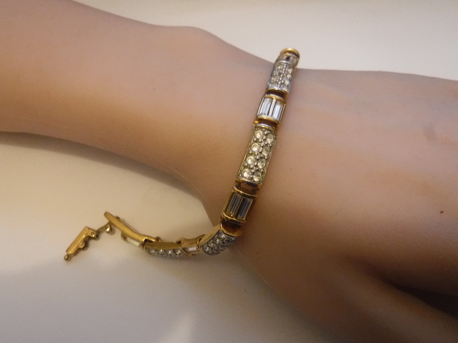 Vintage Swarovski Bar Link Tennis Bracelet 2 Rows Clear Crystals Swan Signed
