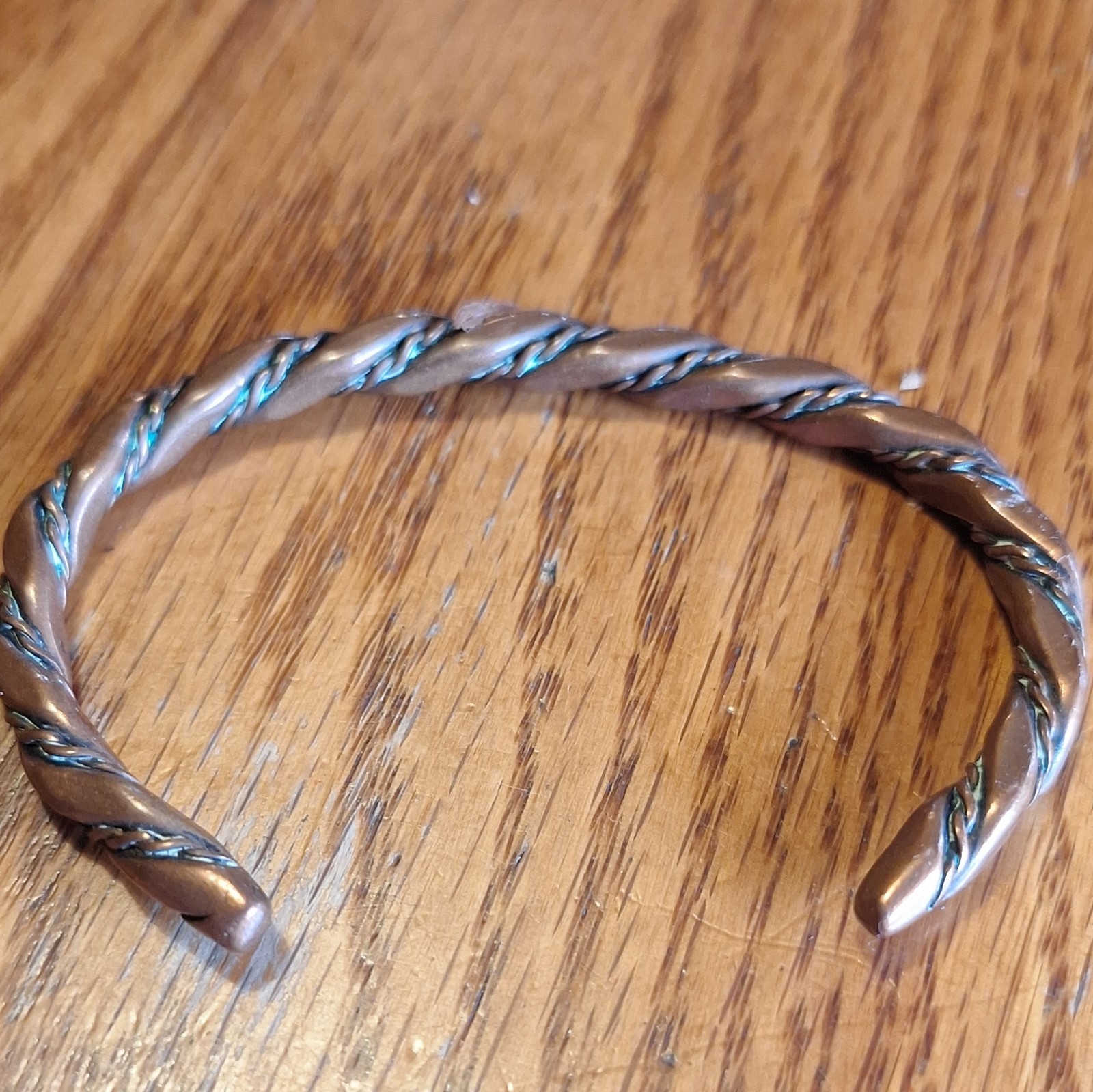 Copper Rope Twist Open Cuff Bracelet Bangle No Stone Copper Tone