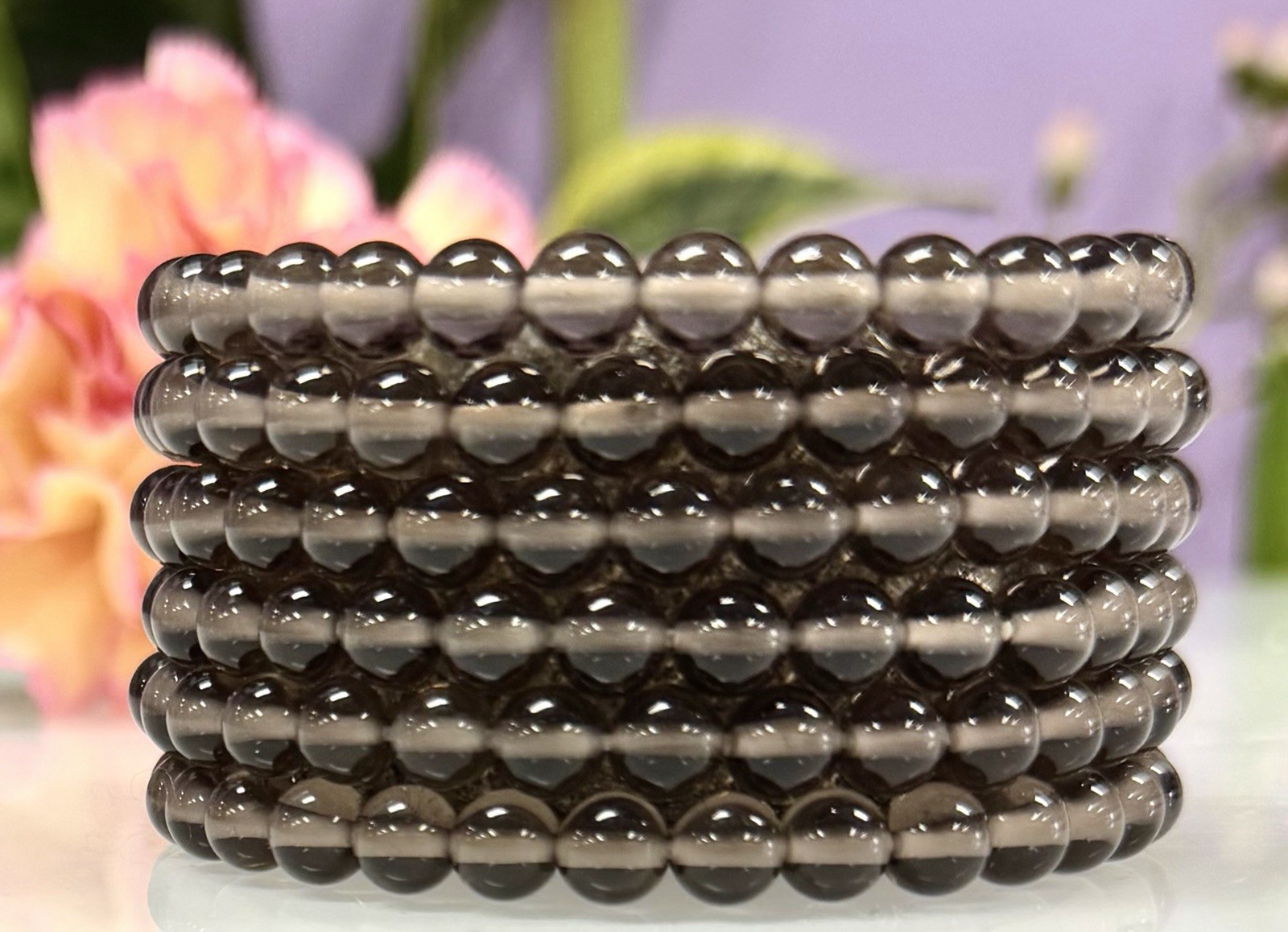 Wholesale Lot 6 Pcs Ice Obsidian 6mm 7.5” Crystal Healing Stretch Bracelet