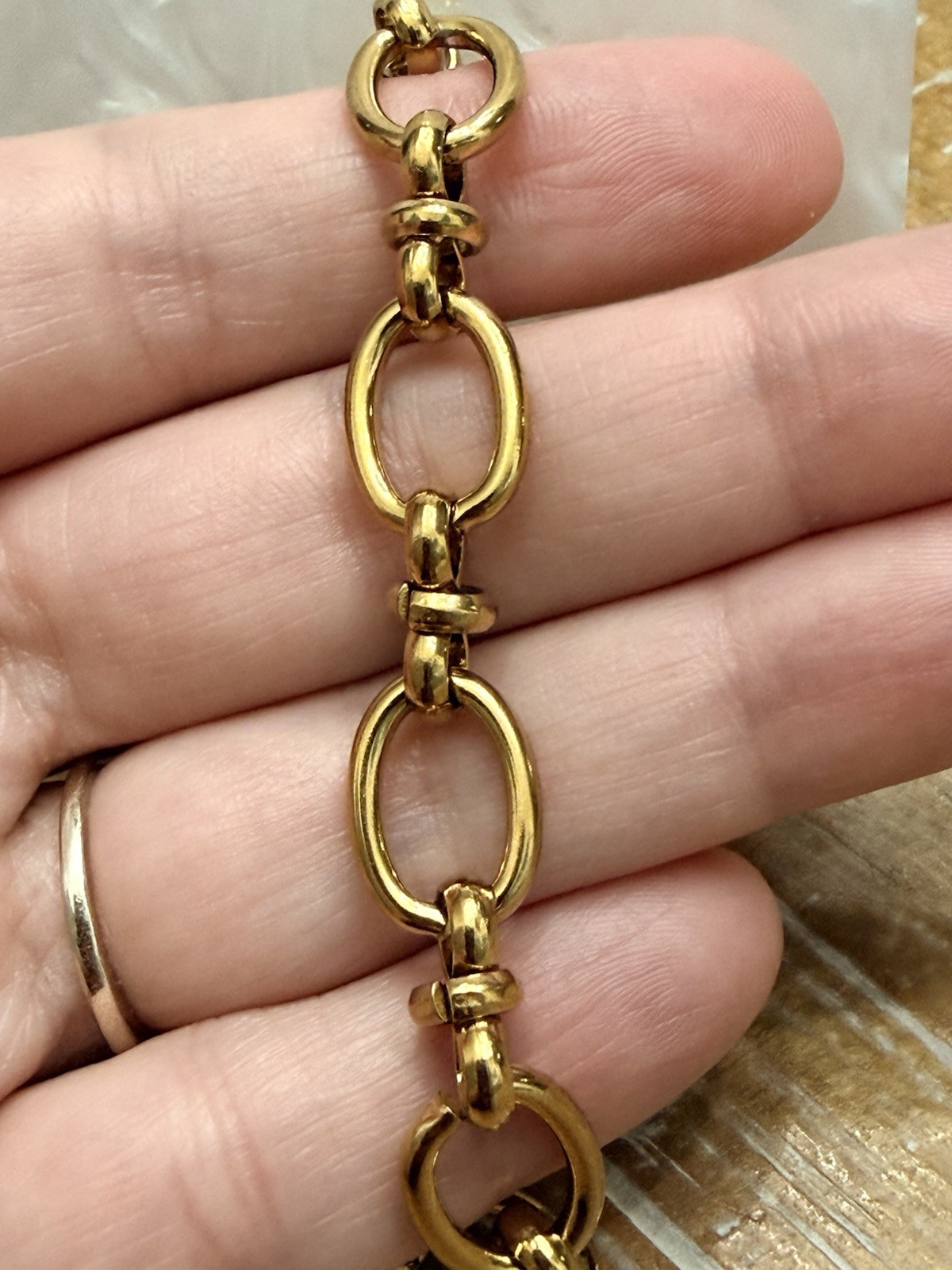 Gold Plated Metal Oval Link Chain Adjustable Bracelet Lobster Clasp